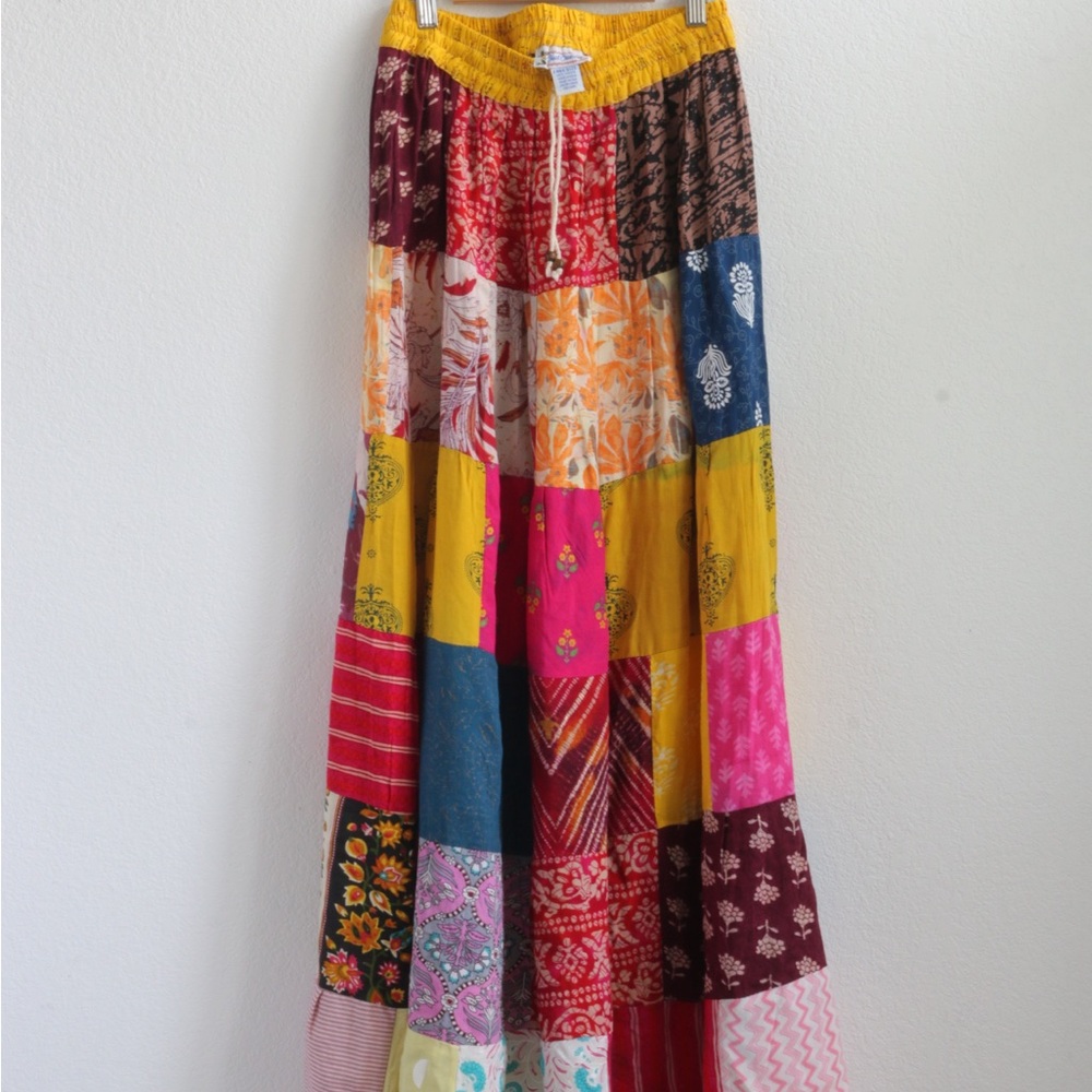 Vintage Multicolor Boho Patchwork Maxi Skirt